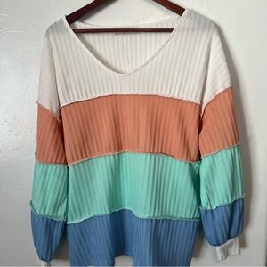Haptics Colorblock Ribbed Top - Peach, Mint & Blue Oversized Small fit to XL